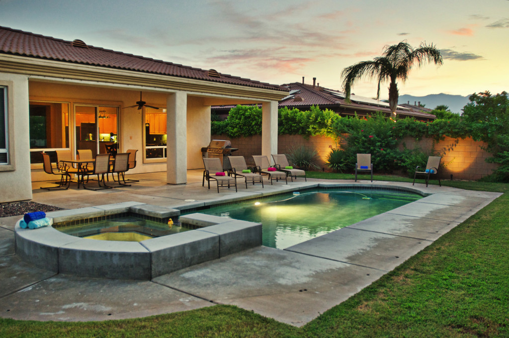 View of the pool and the patio.